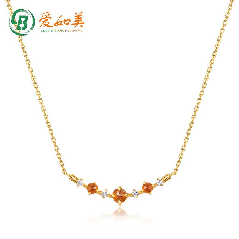 简约几何橙石榴石项链复古气质S925银渡18K金PT950铂金项链锁骨链