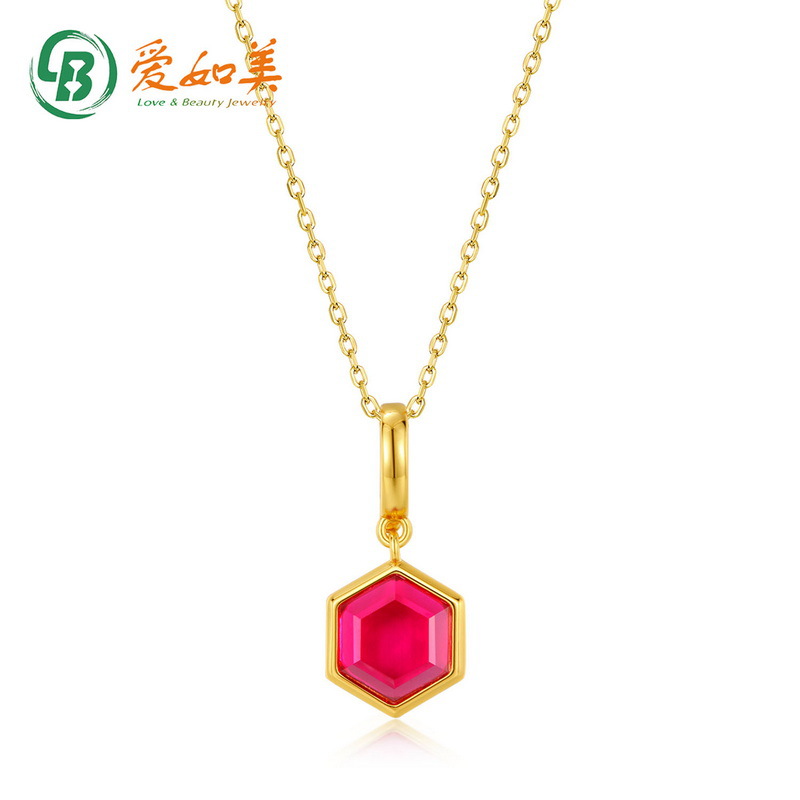 轻奢风几何六边形红刚玉吊坠锁骨链S925银渡18K金PT950铂金项链女
