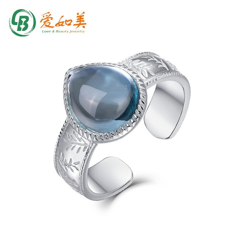 轻奢饰品水滴天然天空蓝托帕石戒指S925银渡18K金PT950铂金戒指