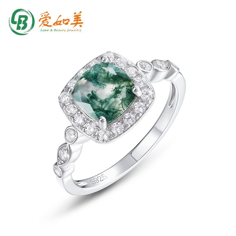新款个性天然水草玛瑙戒指女S925银渡18K金PT950铂金指戒轻奢大气
