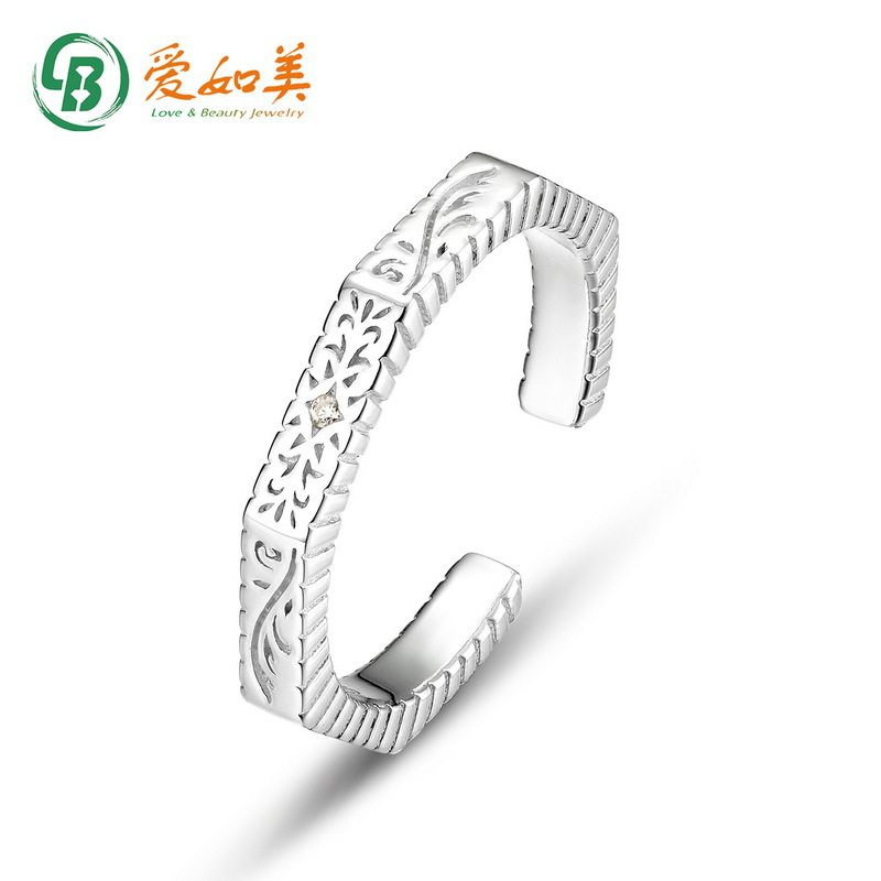 新款韩版时尚简约多边形情侣对戒S925银渡18K金PT950铂金男女指环