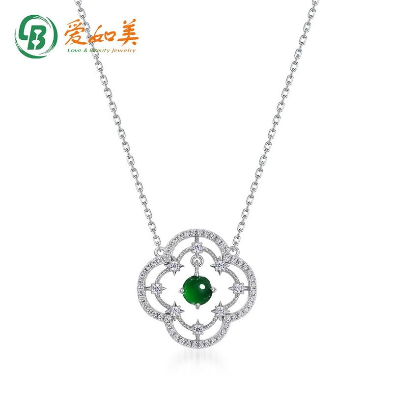 新中式简约大气镂空窗花项链S925银渡18K金PT950铂金天然翡翠项链