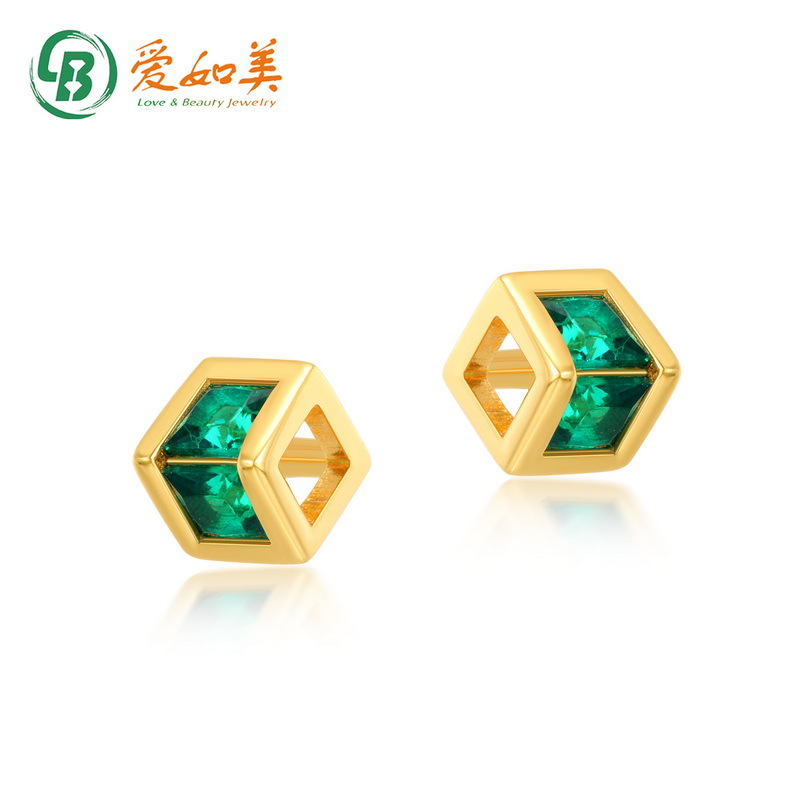 日韩个性新款时尚S925银渡18K金PT950铂金方糖小耳钉镂空耳环女