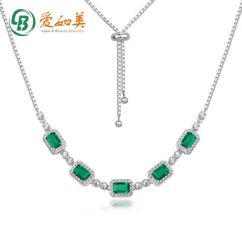 新款轻奢培育祖母绿锁骨链女S925银渡18K金PT950铂金彩宝满钻项链