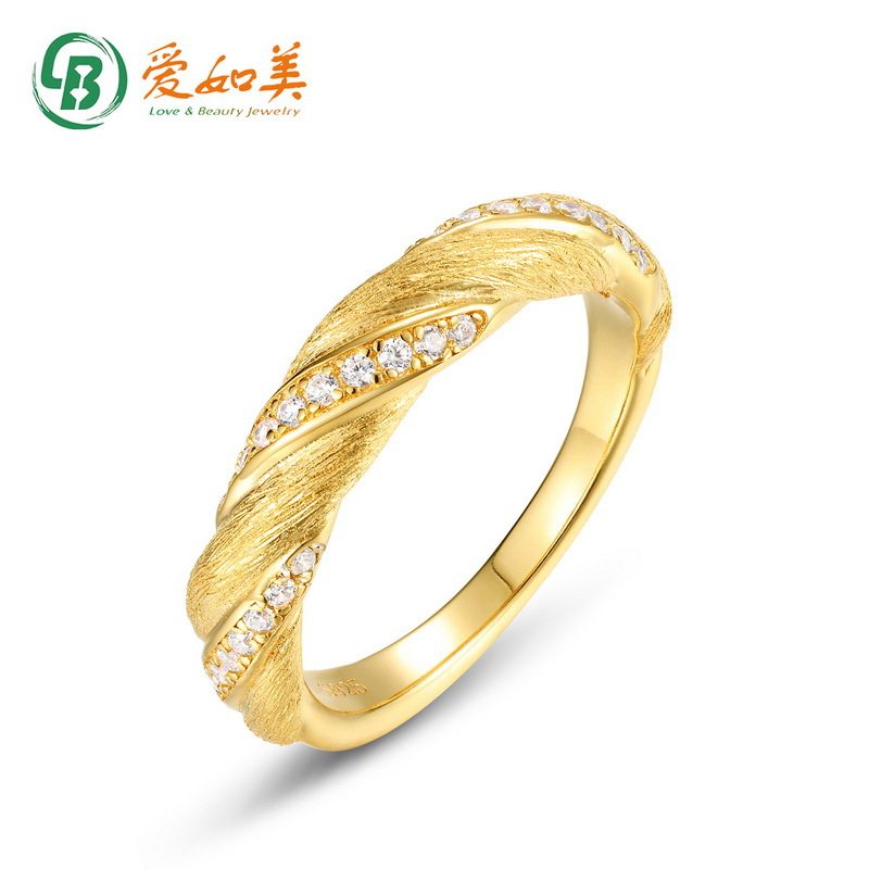 莫比乌斯半钻拉丝戒指女S925银七层电镀18K金PT950铂金扭臂食指戒