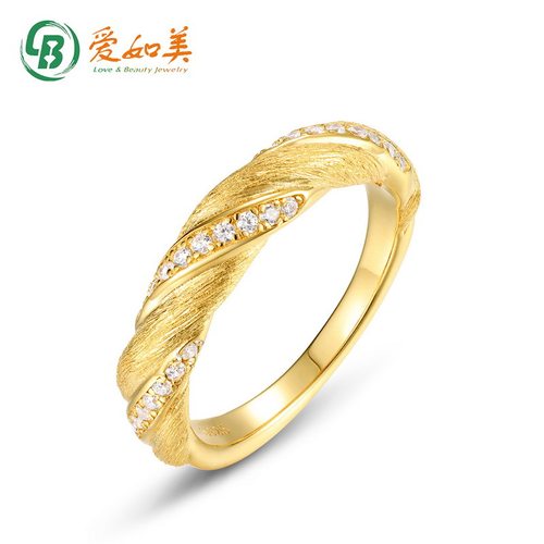 莫比乌斯半钻拉丝戒指女S925银七层电镀18K金PT950铂金扭臂食指戒