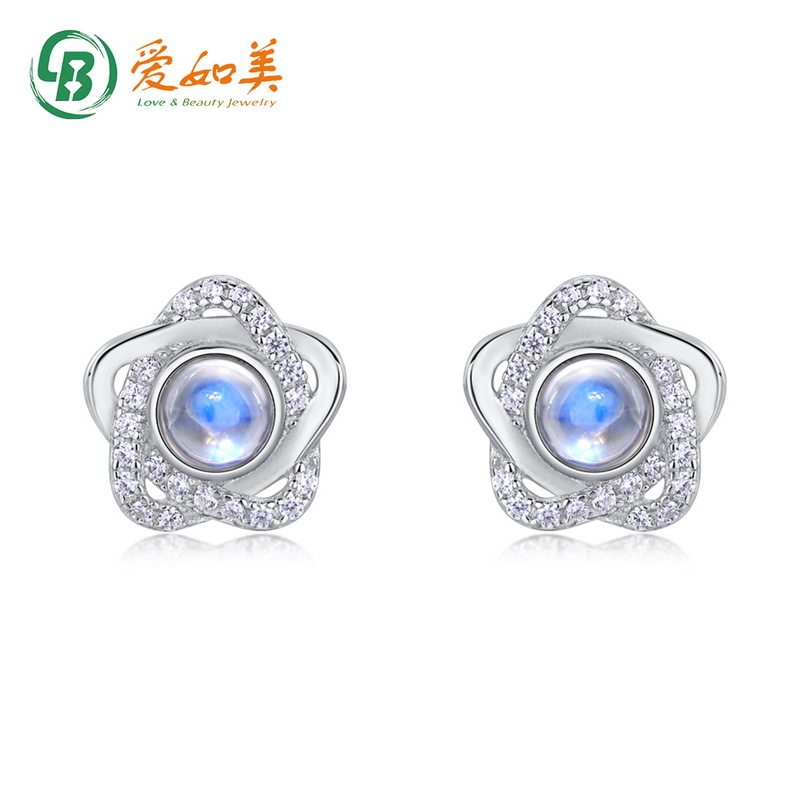 时尚潮流七彩蓝月光五芒星耳环S925银渡18K金PT950铂金镶钻耳钉