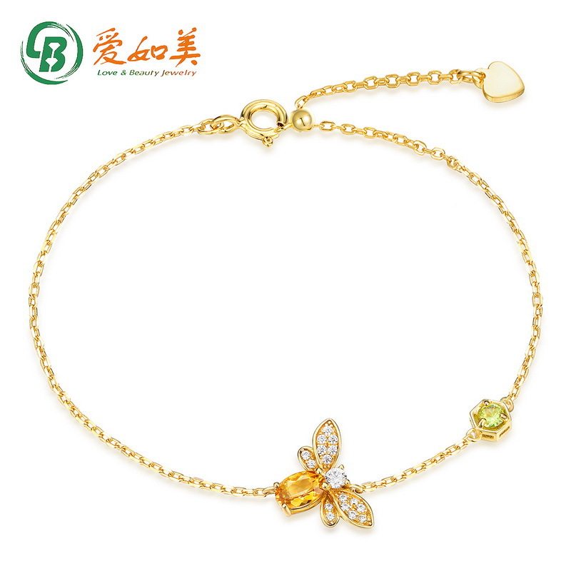 S925银渡18K金PT950铂金珠宝纯银黄水晶橄榄石手饰昆虫蜜蜂手链