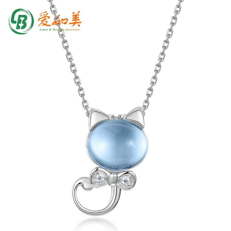小众S925银渡18K金PT950铂金天空托帕石猫咪项链女高级感锁骨链