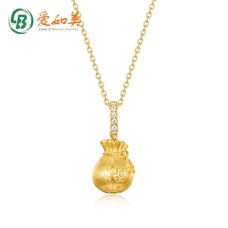 复古手工拉丝小福袋吊坠锁骨链女S925银渡18K金PT950铂金钱袋项链