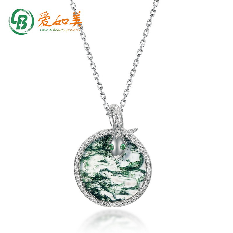 新款个性灵蛇绿苔藓项链女士时尚流行S925银渡18K金PT950铂金项饰