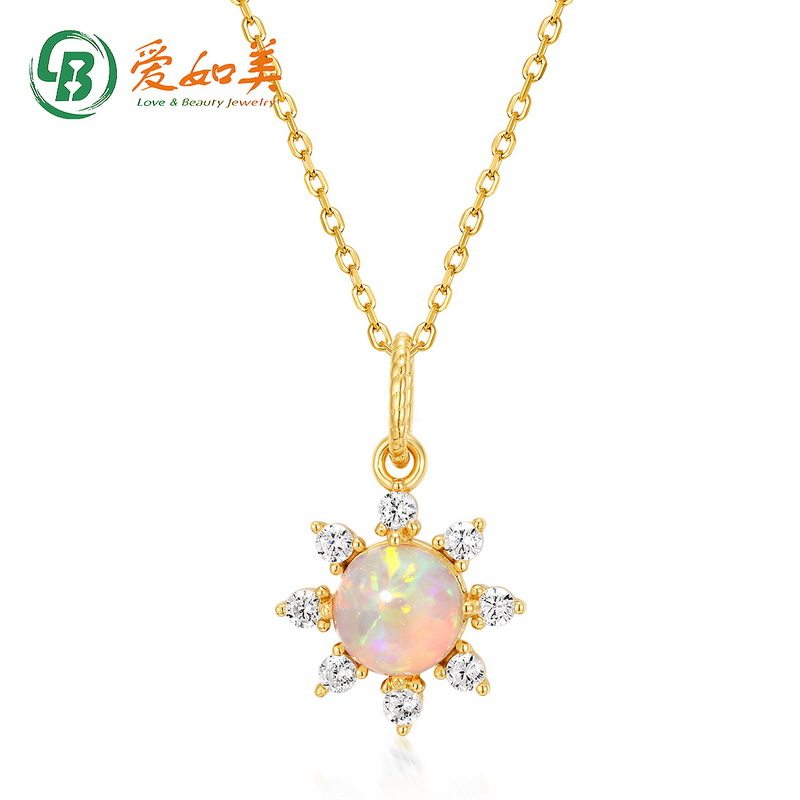 新款合成欧泊小太阳几何吊坠女S925银渡18K金PT950铂金几何吊坠