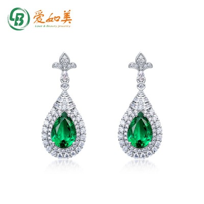 新品轻奢高贵S925银渡18K金PT950铂金镶培育祖母绿耳坠女满镶宝石