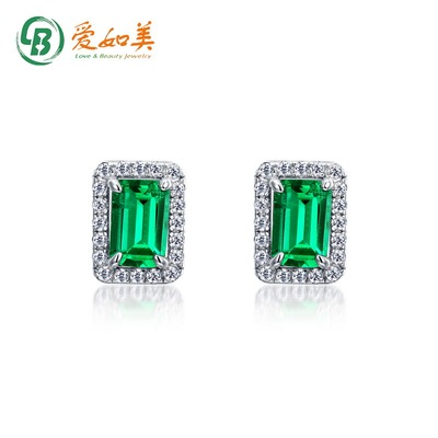 新品个性大气轻奢培育祖母绿耳钉S925银渡18K金PT950铂金耳钉女