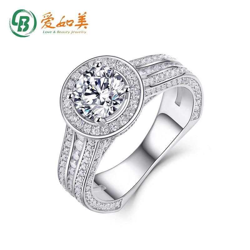 简约时尚大气S925银渡18K金PT950铂金微镶锆石手饰四爪莫桑钻女戒