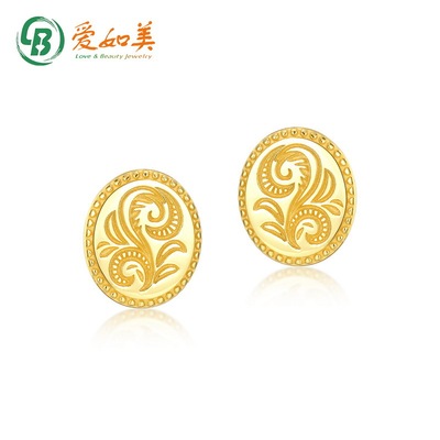 花纹叶子耳钉简约几何S925银渡18K金PT950铂金耳环女森系小清新