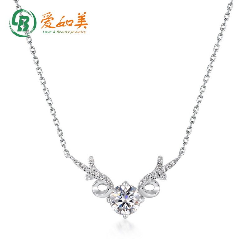 气质小麋鹿吊坠锁骨链时尚流行S925银渡18K金PT950铂金莫桑石项链