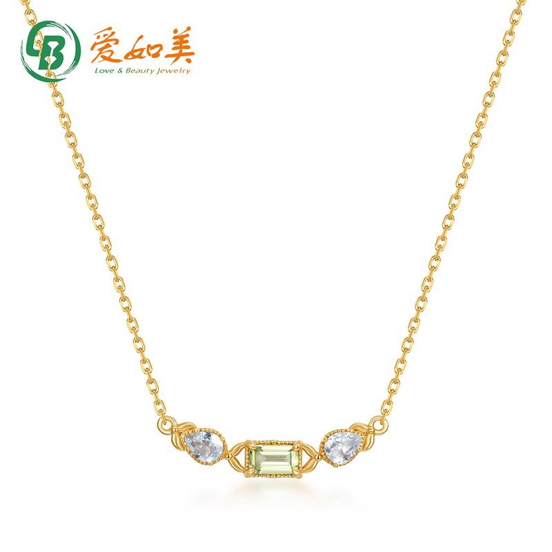 轻奢S925银渡18K金PT950铂金项链女方形橄榄石吊坠锁骨链小众设计