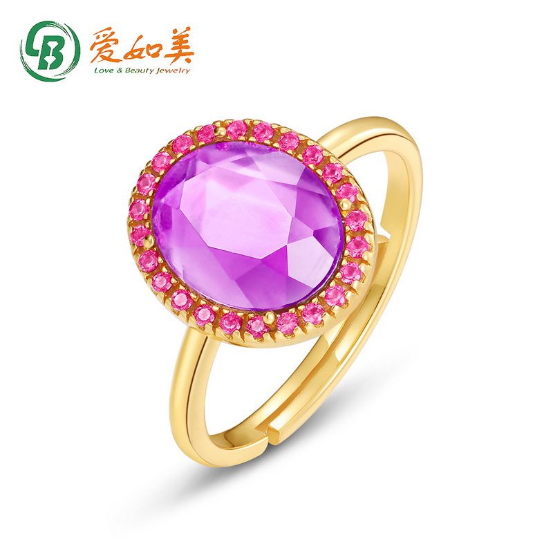新款个性时尚戒指女S925银渡18K金PT950铂金重工镶嵌彩宝个性指环