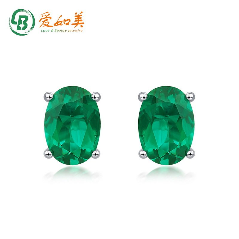 S925银渡18K金PT950铂金培育祖母绿蛋形1克拉耳钉耳饰高贵典雅
