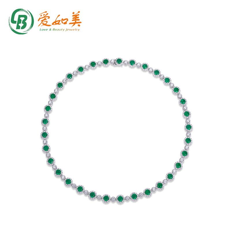 精致重工S925银渡18K金PT950铂金培育祖母绿项链复古高级感锁骨链