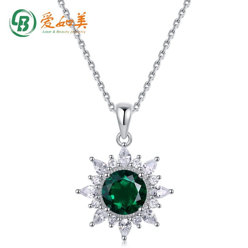 轻奢高级培育祖母绿吊坠锁骨链S925银渡18K金PT950铂金满钻项链
