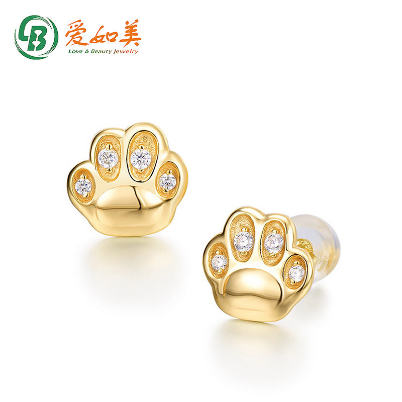 时尚百搭小猫咪喵爪轻奢耳钉S925银渡18K金PT950铂金女式耳环耳饰