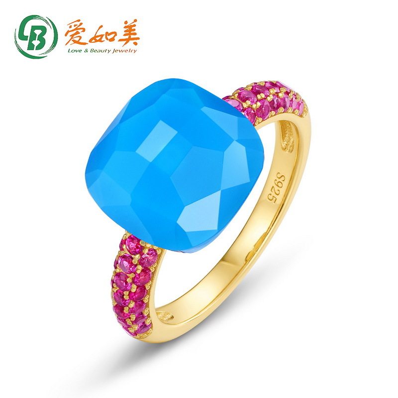 款糖果系列几何合成水晶戒指S925银渡18K金PT950铂金戒指个性夸张