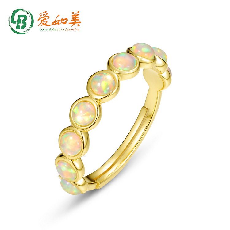 S925银渡18K金PT950铂金戒指合成欧泊镶嵌戒指女简约百搭潮流饰品