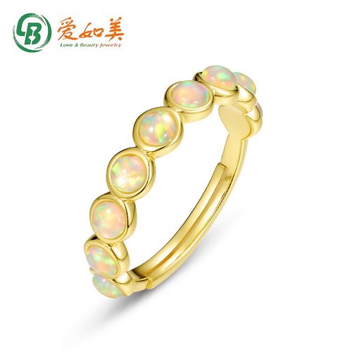 S925银渡18K金PT950铂金戒指合成欧泊镶嵌戒指女简约百搭潮流饰品