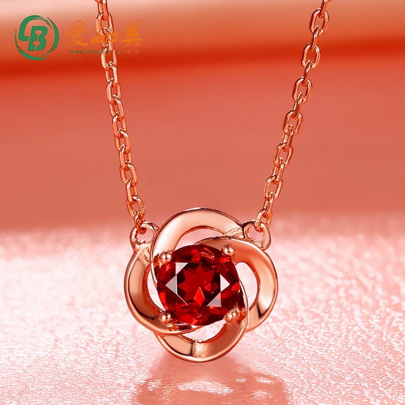 四叶草项链S925银渡18K金PT950铂金锁骨链女天然红石榴幸运草颈