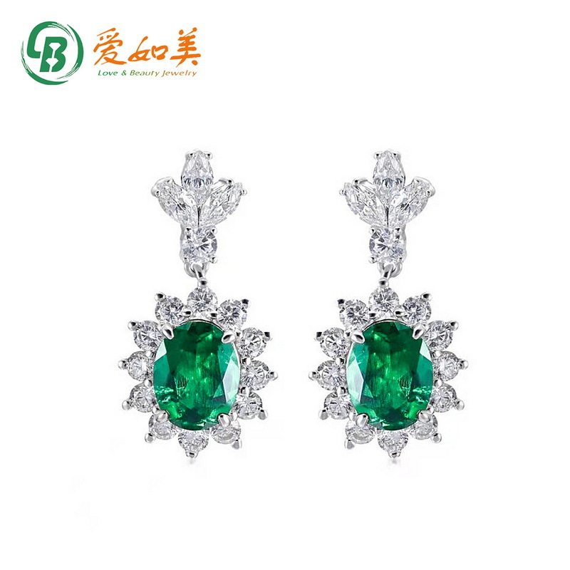 高贵太阳花耳钉S925银渡18K金PT950铂金培育祖母绿耳坠女款耳饰