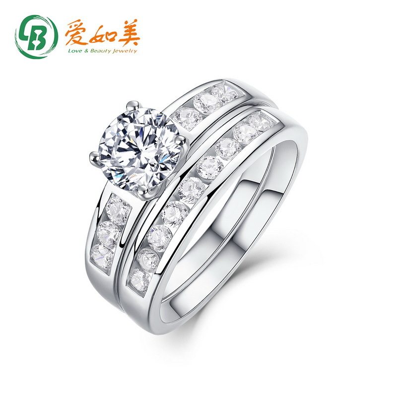 新款轻奢风莫桑钻套戒女S925银渡18K金PT950铂金镀金钻戒求婚戒指