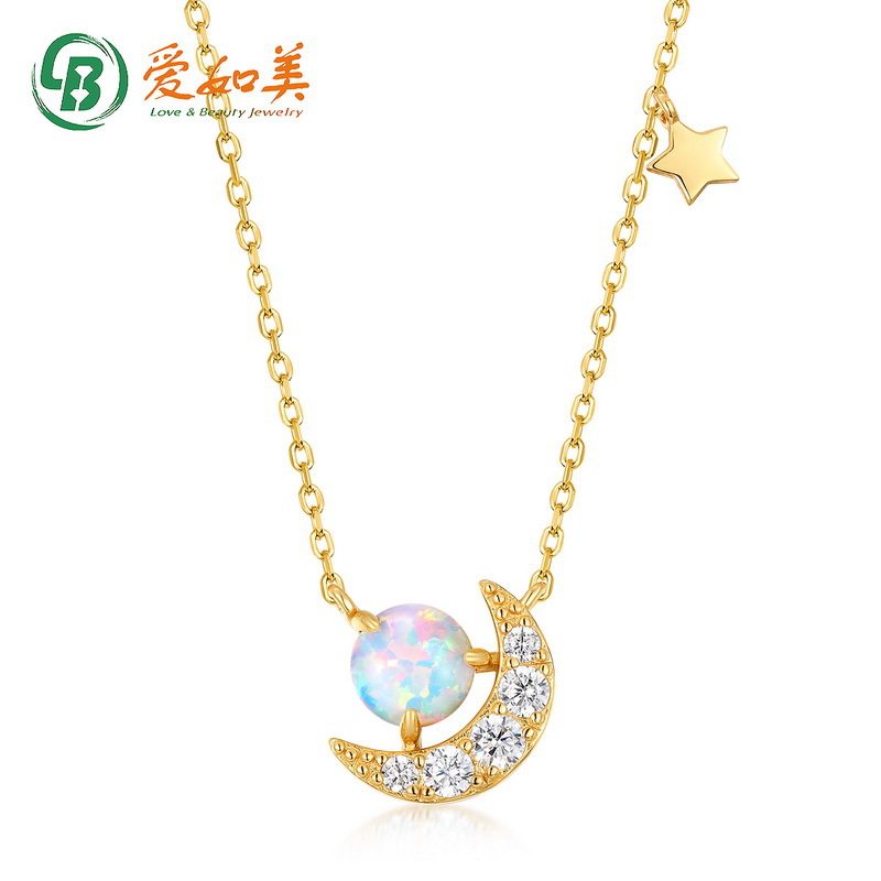 合成欧泊星月S925银渡18K金PT950铂金项链简约时尚月亮女神项链