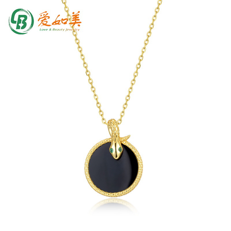 新款个性大气灵蛇黑玛瑙项链女士S925银渡18K金PT950铂金时尚流行
