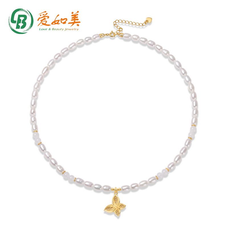 设计时尚创意蝴蝶吊坠女淡水珍珠S925银渡18K金PT950铂金项链短款