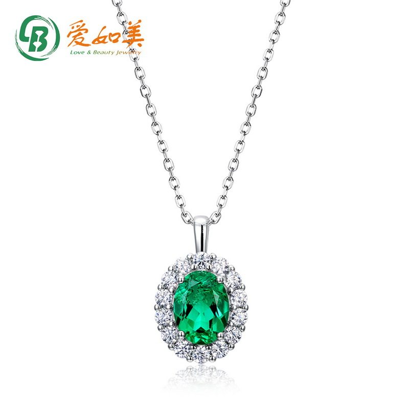 新品个性轻奢培育祖母绿吊坠锁骨链女S925银渡18K金PT950铂金项链