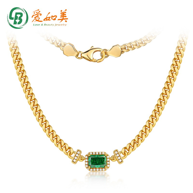 新款个性夸张高碳钻项链女时尚百搭S925银渡18K金PT950铂金祖母绿