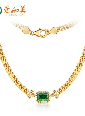 新款个性夸张高碳钻项链女时尚百搭S925银渡18K金PT950铂金祖母绿