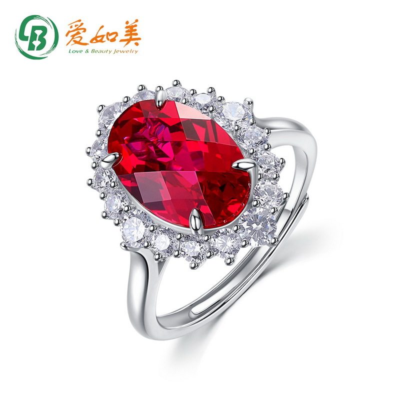新款个性夸张培育红宝戒指轻奢高级感S925银渡18K金PT950铂金指环