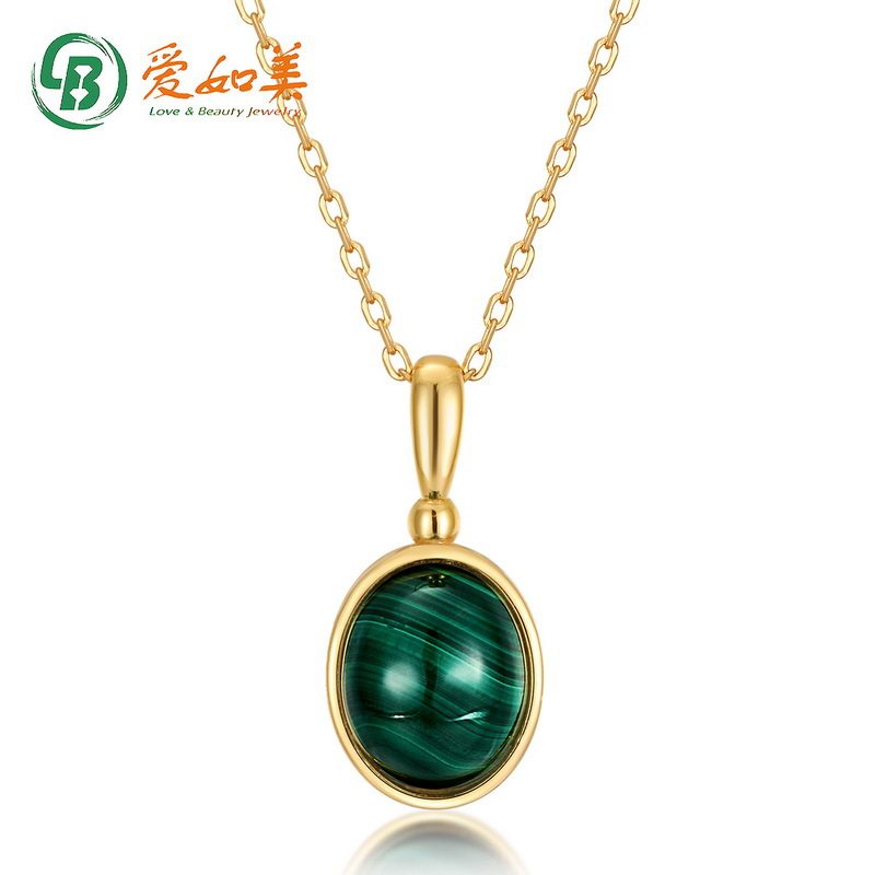 复古天然孔雀石几何吊坠S925银渡18K金PT950铂金森女精工彩宝项链