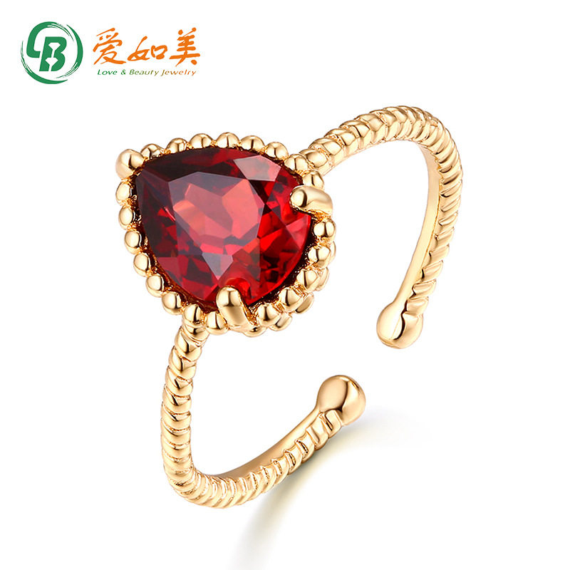 S925银渡18K金PT950铂金轻奢银饰复古优雅石榴石戒指女生古典风