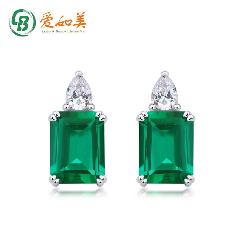 新款个性简约时尚培育祖母绿耳钉气质S925银渡18K金PT950铂金耳饰