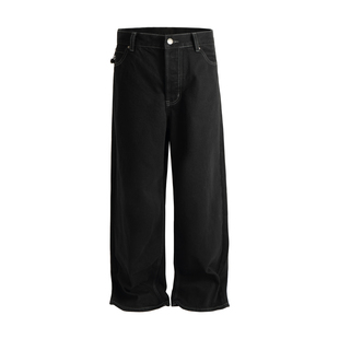 AC风格柔软带绒感面料1981M纯黑色宽松休闲简约基础通勤牛仔裤男