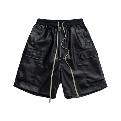 RO风格Cargo暗黑哑光涂层多口袋工装五分裤宽松阔腿潮流短裤男ins