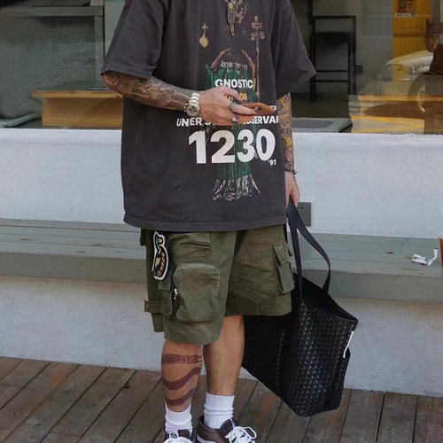 Travis Scott 美式高街潮牌机能风多口袋拉链炮弹宽松工装短裤