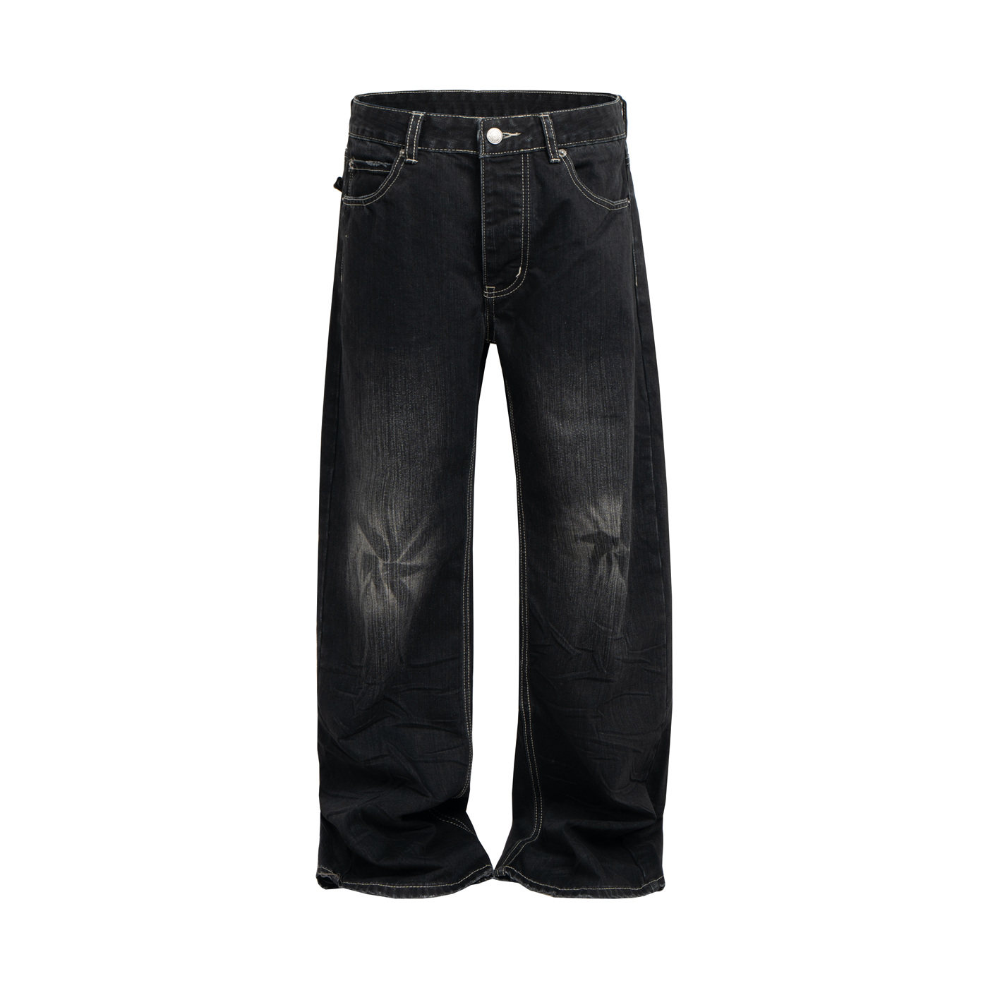 巴黎风格高街vibe水洗无弹力黑牛牛仔裤潮牌男直筒cleanfit休闲裤