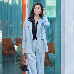 浅绿色翻领西装 新款 外套光泽三醋酸休闲通勤百搭 春季 诗梦品牌女装