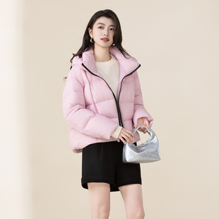 SHIMENG诗梦女装冬季粉紫色拉链连帽面包服甜美休闲保暖羽绒服