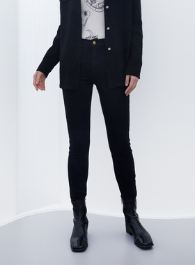 诗梦女装秋冬黑色百搭小脚牛仔裤修身显瘦棉弹舒适长裤子休闲裤